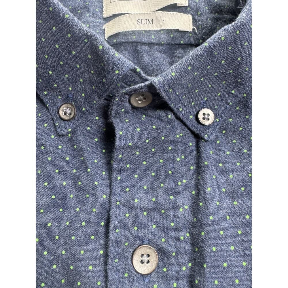 WRK Work Rest Karma Slim Button Shirt Blue Dot Cotton XL Short Sleeve Casual - Picture 5 of 10